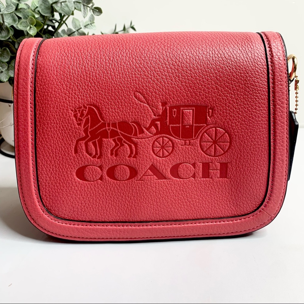 Coach Saddle Bag With Horse And Carriage Crossbody Bag Gold/Poppy/Vintage Mauve - Picture 4 of 14